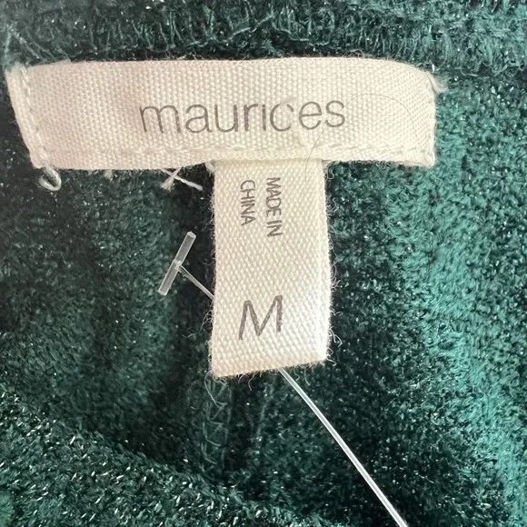 Maurices Women's Green Metallic Crochet trim Long sleeve Top Medium NWOT - Picture 6 of 9